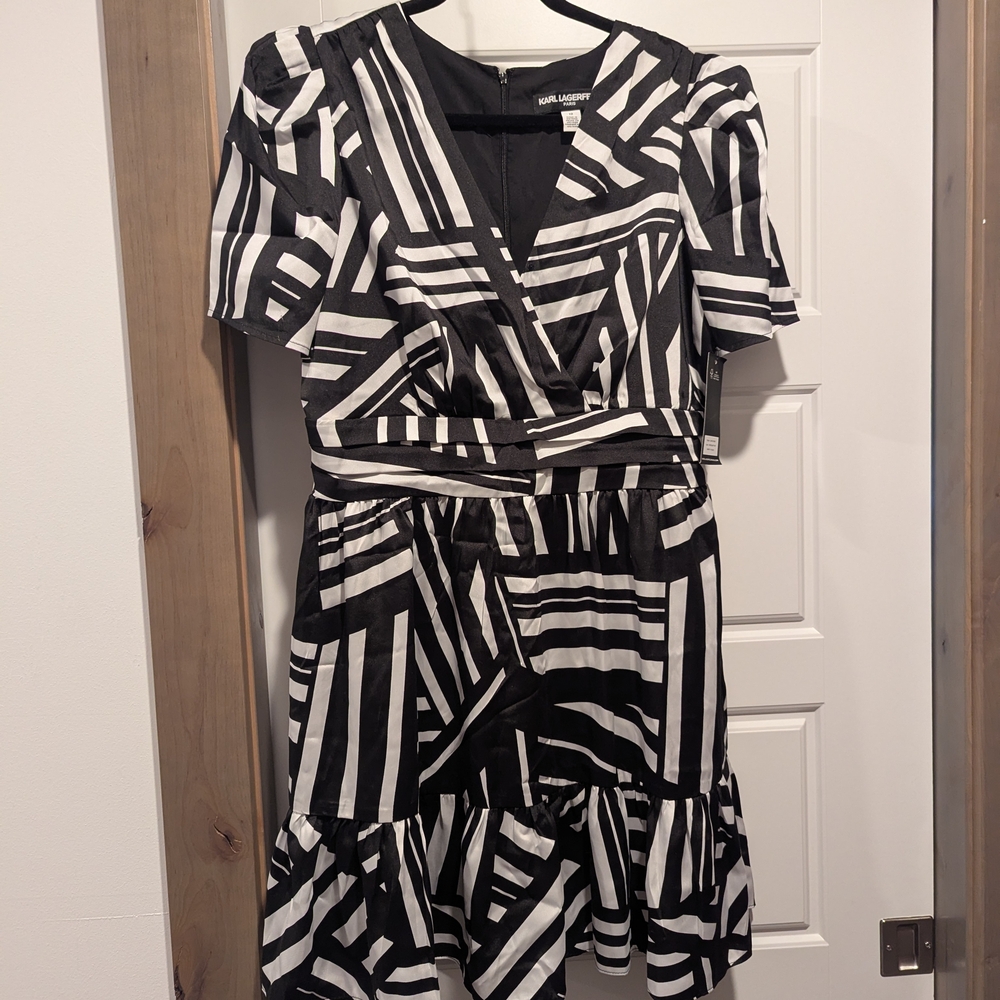 Karl Lagerfeld Black and White Striped Midi Dress